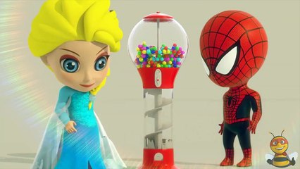 Frozen Elsa BUBBLE GUMBALL MACHINE, Spiderman CUT HAND w/ Elsa Princes Superhero in Real Life [3D]