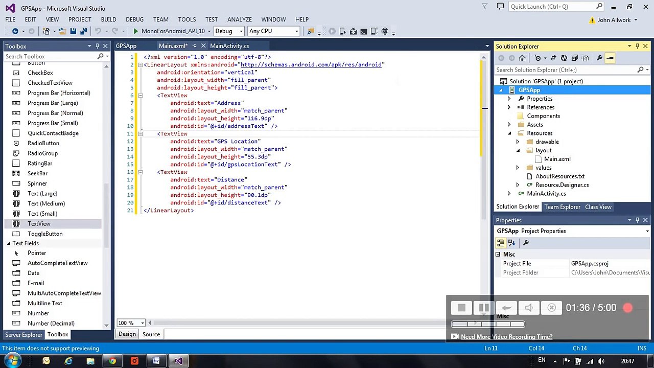GPS Xamarin Android C# App code