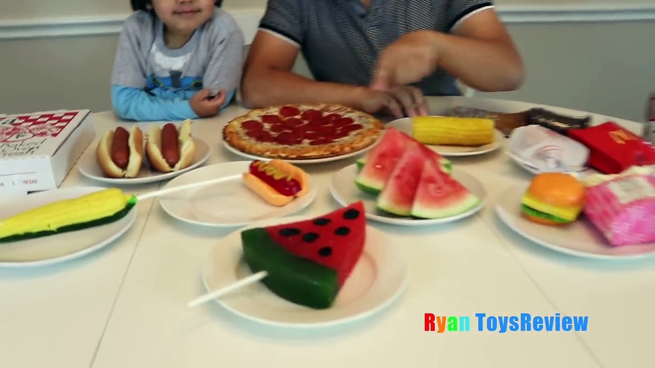 GUMMY FOOD VS REAL FOOD CHALLENGE taste test! Kid Fun giant candy review Ryan ToysReview