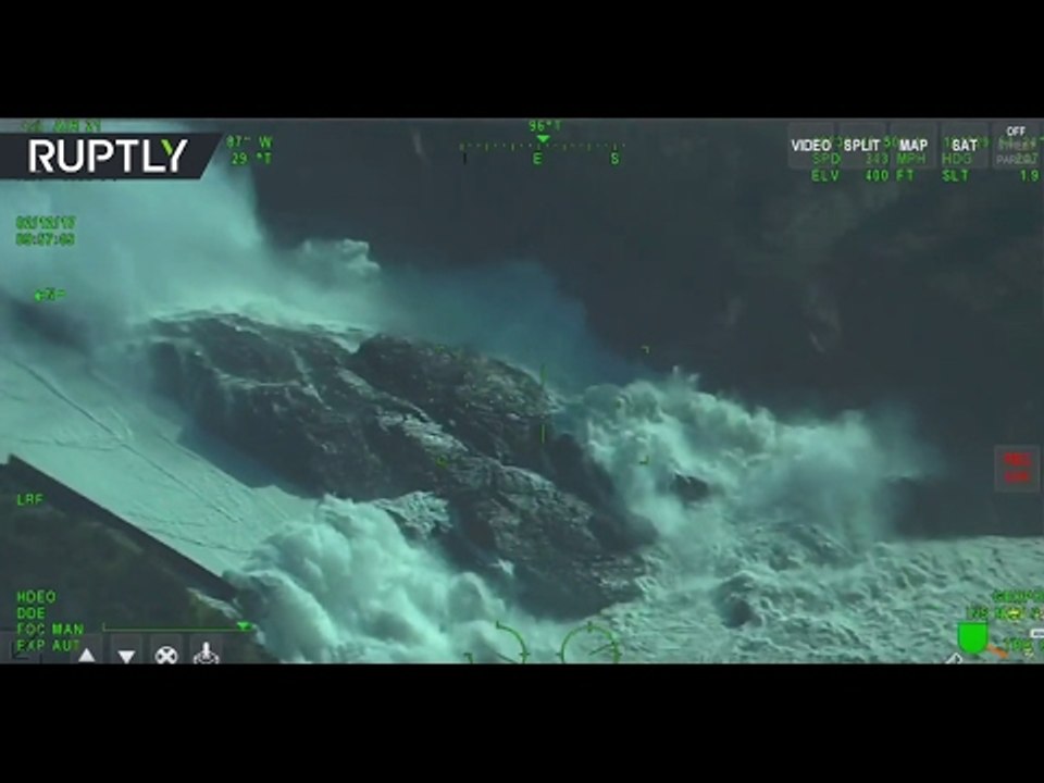 Aerial footage captures severe erosion of Oroville Dam’s emergency spillway