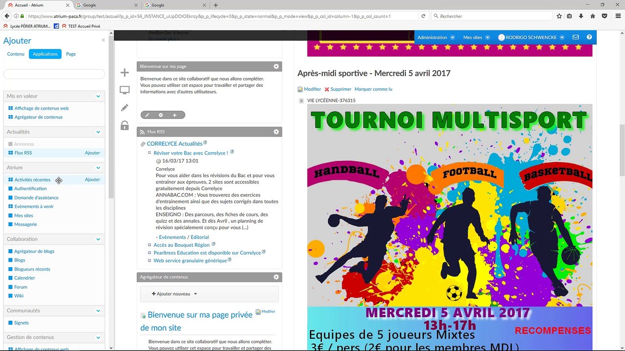 ATRIUM : PAGE WEB : MODIFIER LA PAGE ACCUEIL PRIVÉE
