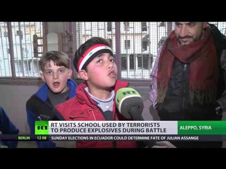 RT visits Aleppo school used by jihadists to manufacture & store explosives