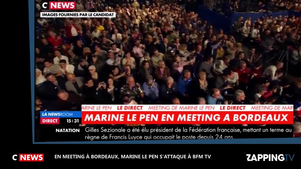 Marine Le Pen s'attaque à BFM TV lors de son meeting à Bordeaux