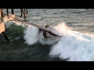 Strong Winds Smash Sailboat Into Pier at California's Redondo Beach