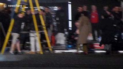 Mary Poppins actors filming kite flying scene in London