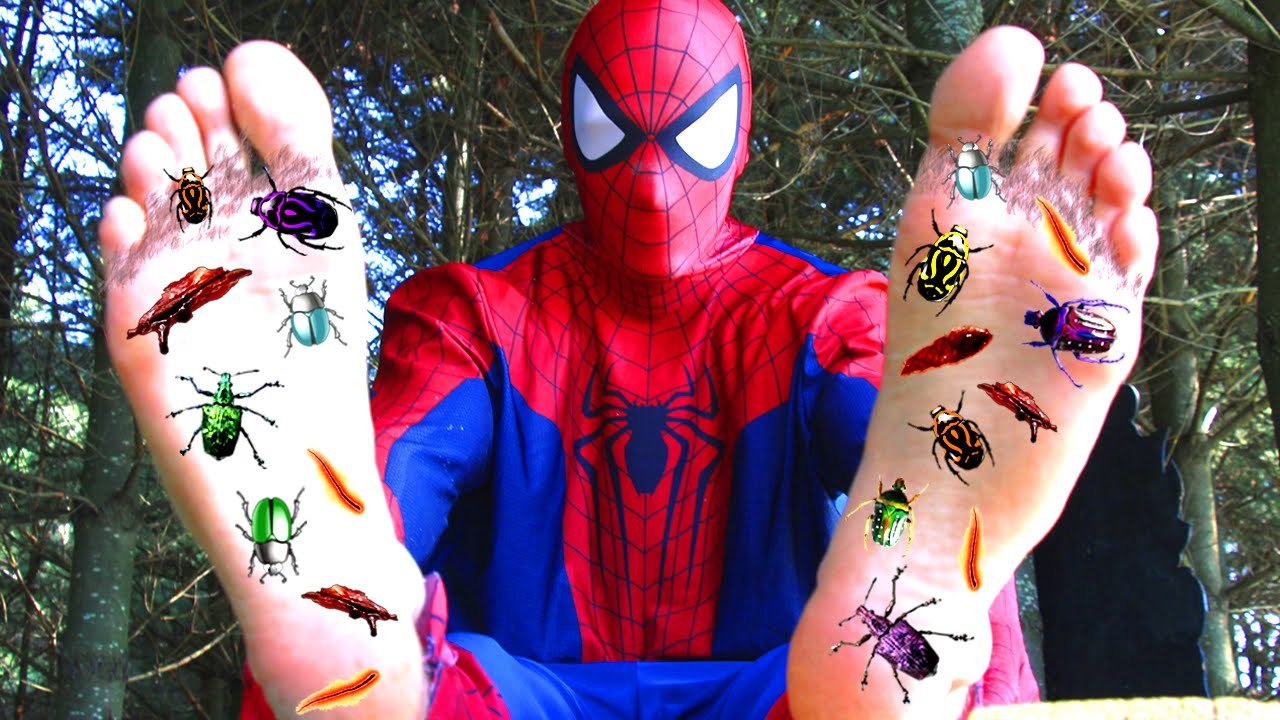 Spiderman’s GROSS FEET! w- Frozen Elsa Maleficent Joker Anna Pink Spidergirl Superman! Superhero Fun