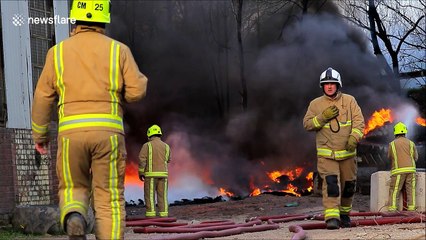 Large tyre fire in Beeston, Leeds, UK