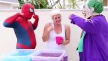 Frozen Elsa & Spiderman GROSS GELLI BAFF TOY CHALLENGE vs Joker - Superhero Fun in Real Life IRL  -)-FN