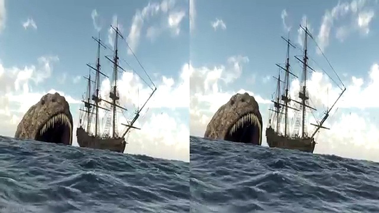 Sea-Monsters-Virtual-Reality-3D-Video--VR-Scary-Leviathan-Island-Monster---Sea-Dragon-attack-a-Ship