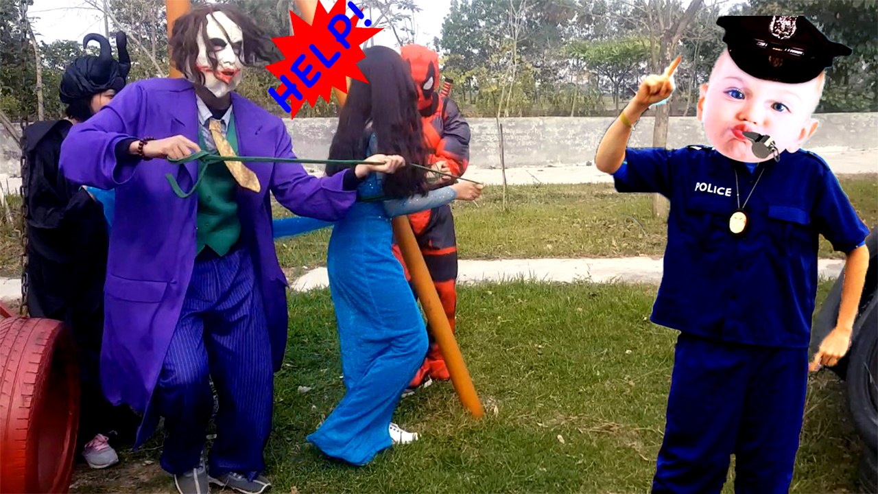 Joker Deadpool Maleficent Kidnap Frozen Elsa  Spiderman vs Police Baby Captain America Recuse Elsa