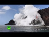 Rare footage: 'Firehose' spews lava into Pacific ocean off Hawaii Island