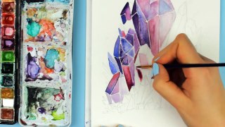 Painting with Watercolors & Q&A _ Crystal Cluster Painting With Watercolors _ Painting with mako-JDFY2pECkVU