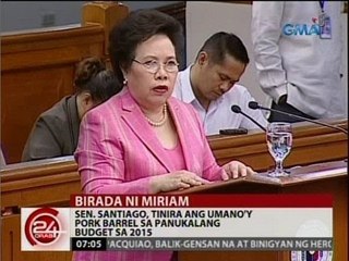 24 Oras: Sen. Santiago, tinira ang umano'y pork barrel sa panukalang budget sa 2015