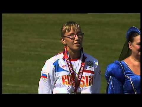 Athletics women's javelin throw F12/13 Medal Ceremony 2013 IPC Athletics World Championships