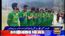 Kashmiri cricketers in Pakistani cricket team’s uniform sing national anthem