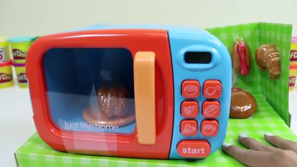 Just Like Home Toy Microwave Oven Play Kitchen & Play Doh Steak Chicken Dinner!