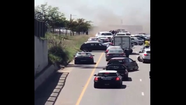 Robbers Blow The Doors Off Bank Armored Truck In Highway Traffic