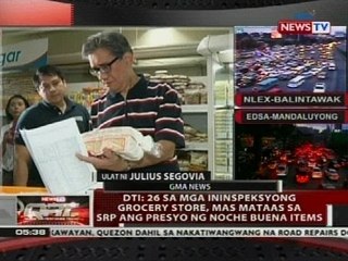 DTI: 26 na mga ininspeksyong grocery store, mas mataas sa SRP ang presyo ng Noche Buena items