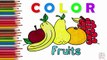 Coloring Page Fruits for Kids - Coloring Apple, Orange, Grape, Pear _ Kid Learn Colors