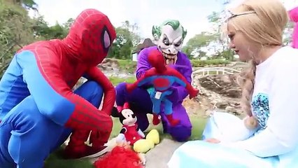 Elsa Frozen Snow White Anna Funny Prank Spiderman Kiss Elsa w Mickey Mouse is Playing Foodball IRL