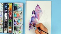 Painting with Watercolors & Q&A _ Crystal Cluster Painting With Watercolors _ Painting with mako-JDFY2pE