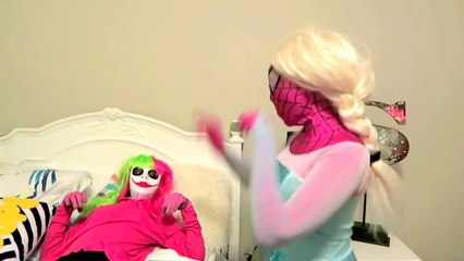 Spiderman vs Joker - Joker Girl Frozen Elsa Makeup Fail! w_ Pink Spidergirl, Princess Belle-z