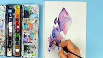Painting with Watercolors & Q&A _ Crystal Cluster Painting With Watercolors _ Painting with mako-JD
