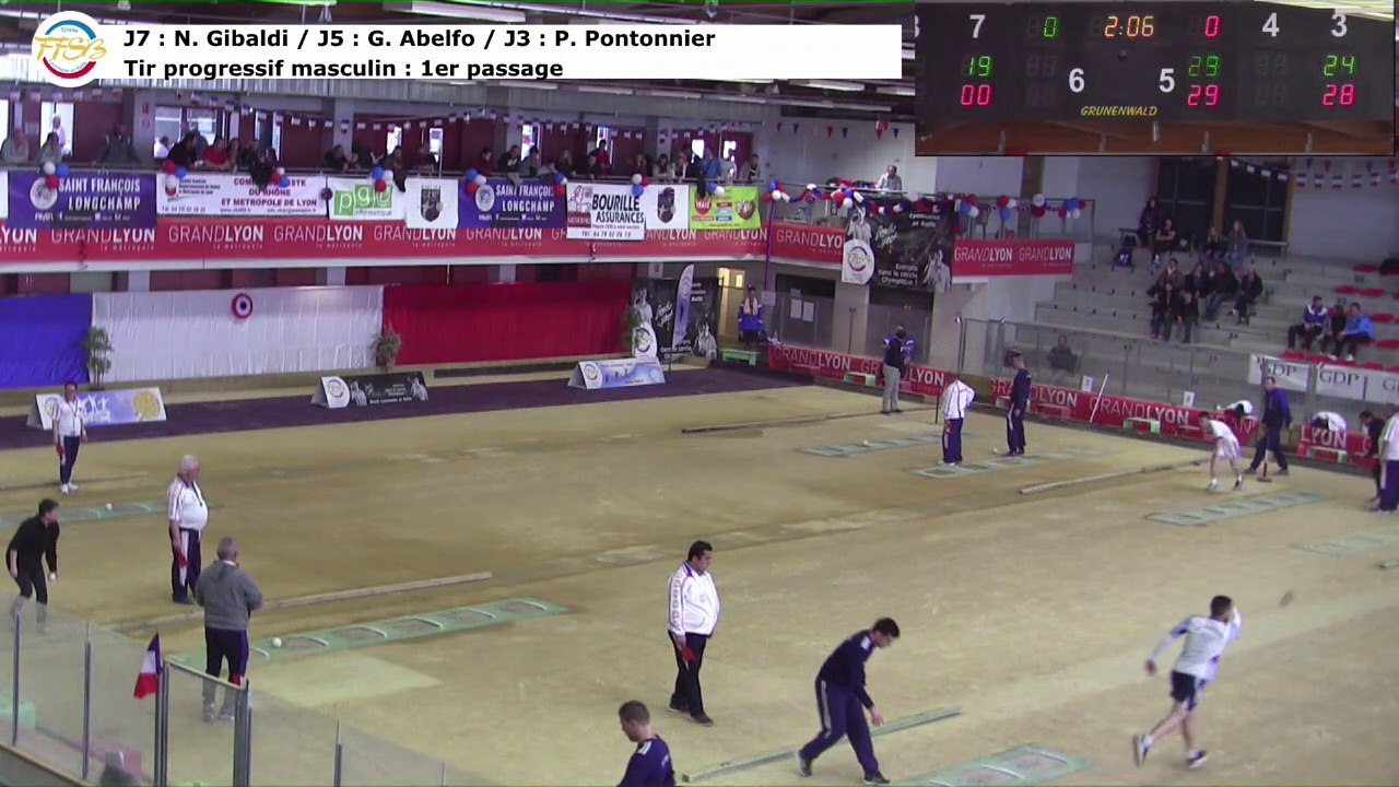 Tir progressif masculin, 1er passage, Pontonnier - Abelfo - Gibaldi, Sport Boules, France Tirs, Dardilly 2017