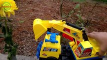 Excavators for kids _ Baby playing excavators destructive the yellow flowers   Toy for children-1