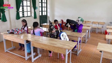 Frozen Elsa & Spiderman  AT SCHOOL Learn COLOR! Anna is Teacher! w_ Prank Joker Hulk Superhero fun-JP8T