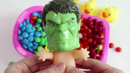 Superhero Hulk Baby Doll Bath Time M&Ms Chocolate Shower With Nursery Rhymes Finger Family Song-T_PrvyH