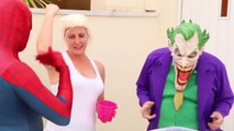 Frozen Elsa & Spiderman GROSS GELLI BAFF TOY CHALLENGE vs Joker - Superhero Fun in Real Life IRL  -)-FN