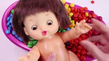Learn Colors Crying Baby Doll Bath Time With M&Ms Chocolate Nursery Rhymes Finger Song-N