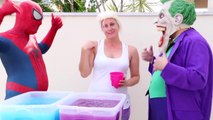 Frozen Elsa & Spiderman GROSS GELLI BAFF TOY CHALLENGE vs Joker - Superhero Fun in Real Life IRL  -)-FN