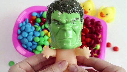 Superhero Hulk Baby Doll Bath Time M&Ms Chocolate Shower With Nursery Rhymes Finger Family Song-T_PrvyH