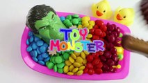 Superhero Hulk Baby Doll Bath Time M&Ms Chocolate Shower With Nursery Rhymes Finger Family Song-T