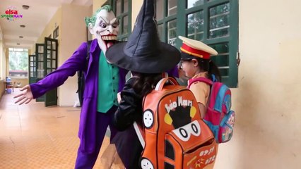 Frozen Elsa & Spiderman AT SCHOOL, Learn My Body! w_ Prank, Joker, Maleficent Teacher! Superhero fun-sO4oX