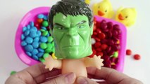 Superhero Hulk Baby Doll Bath Time M&Ms Chocolate Shower With Nursery Rhymes Finger Family Song-T_Pr