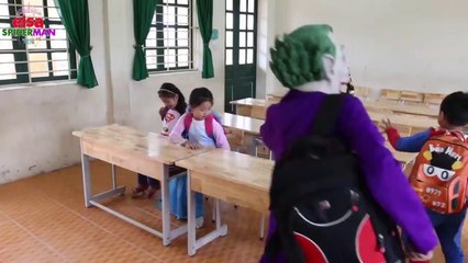 Frozen Elsa & Spiderman  AT SCHOOL Learn COLOR! Anna is Teacher! w_ Prank Joker Hulk Superhero fun-JP