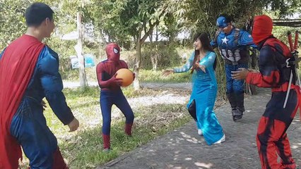 Spiderman vs Frozen Elsa Play HANDBALL with Superman Captain America Deadpool Joker Maleficent Fun