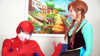 Spiderman & Frozen Anna BED CHALLENGE FUNNY PRANK w Elsa Masha Bear Superman Superhero in Real Life
