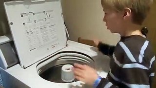 10-year-old boy drumming washing machine