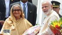 Bangladesh PM arrives, Modi welcomes her