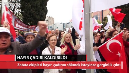 Zabıta ekipleri hayır çadırını söktü! gerginlik çıktı