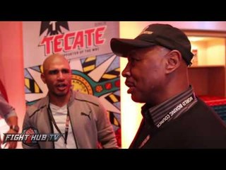 Miguel Cotto and Marvin Hagler hug it out in Florida at WBC Convention