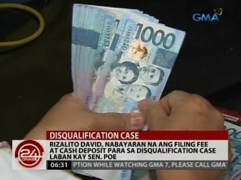24Oras: Rizalito David, nabayaran na ang filing fee at cash deposit para sa DQ case laban kay Poe