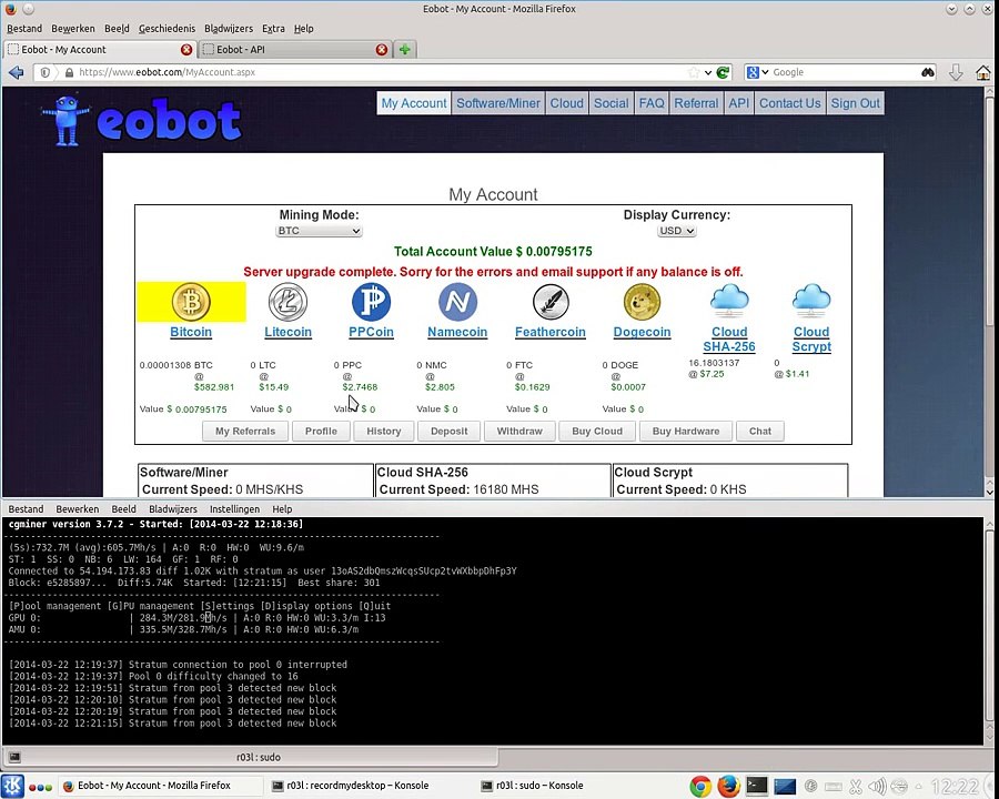2 minutes bitcoin mining on Eobot 16.18ghs - Link in Description