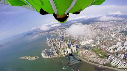 Flight on wingsuit between skycrapper with Brandon Mikesell