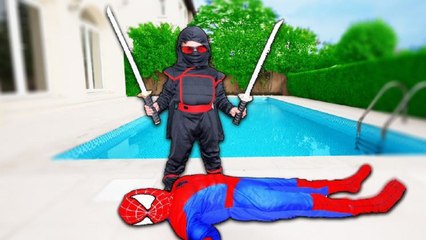 BAD BABY Ninja ATTACKS Spiderman w / Police Hulk Joker Frozen Elsa & Power Wheels Cars for Kids