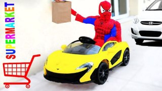 BAD BABY Spiderman Drives to SUPERMARKET! w / Joker Police Hulk Kids Toys Family in Real Life